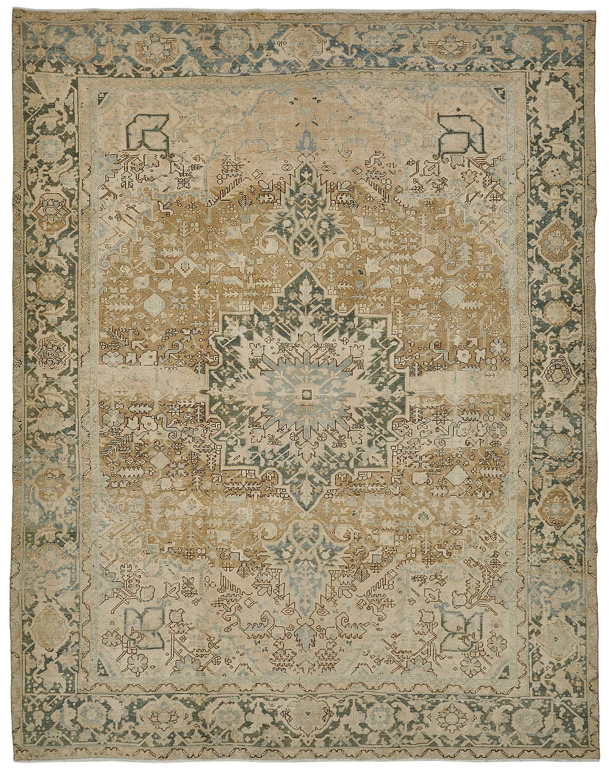 9x12 Beige Antique Persian Heriz Rug - 50141