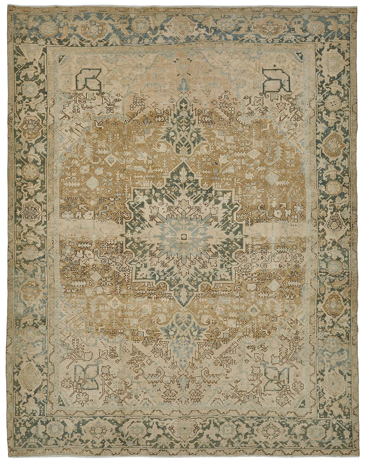 9x12 Beige Antique Persian Heriz Rug - 50141