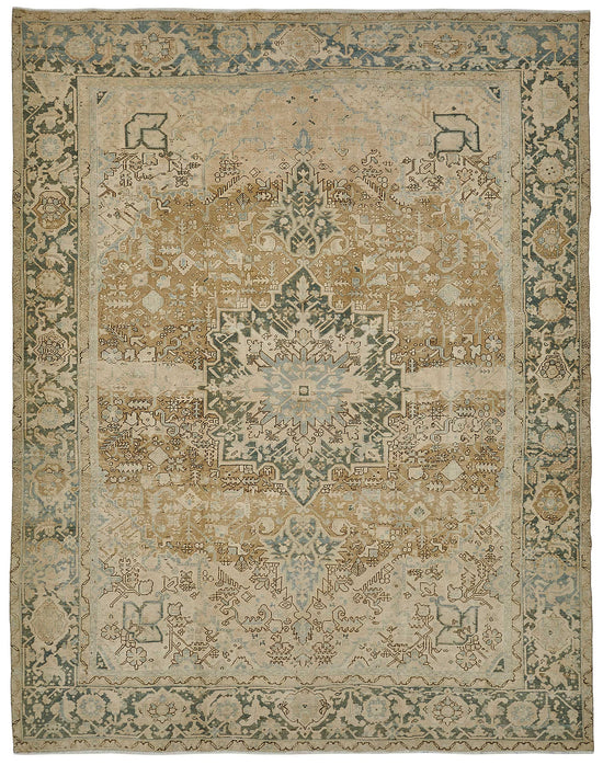 9x12 Beige Antique Persian Heriz Rug - 50141