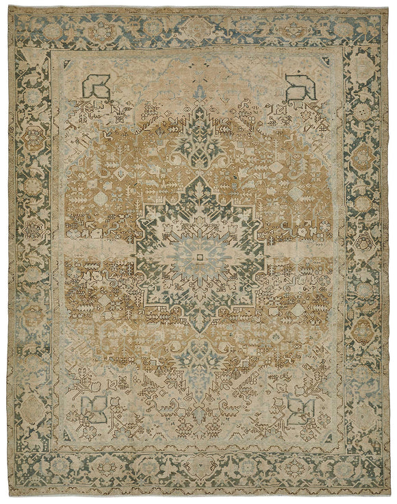 9x12 Beige Antique Persian Heriz Rug - 50141