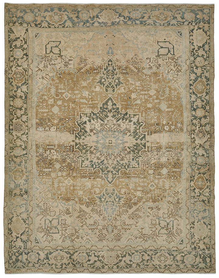 9x12 Beige Antique Persian Heriz Rug - 50141