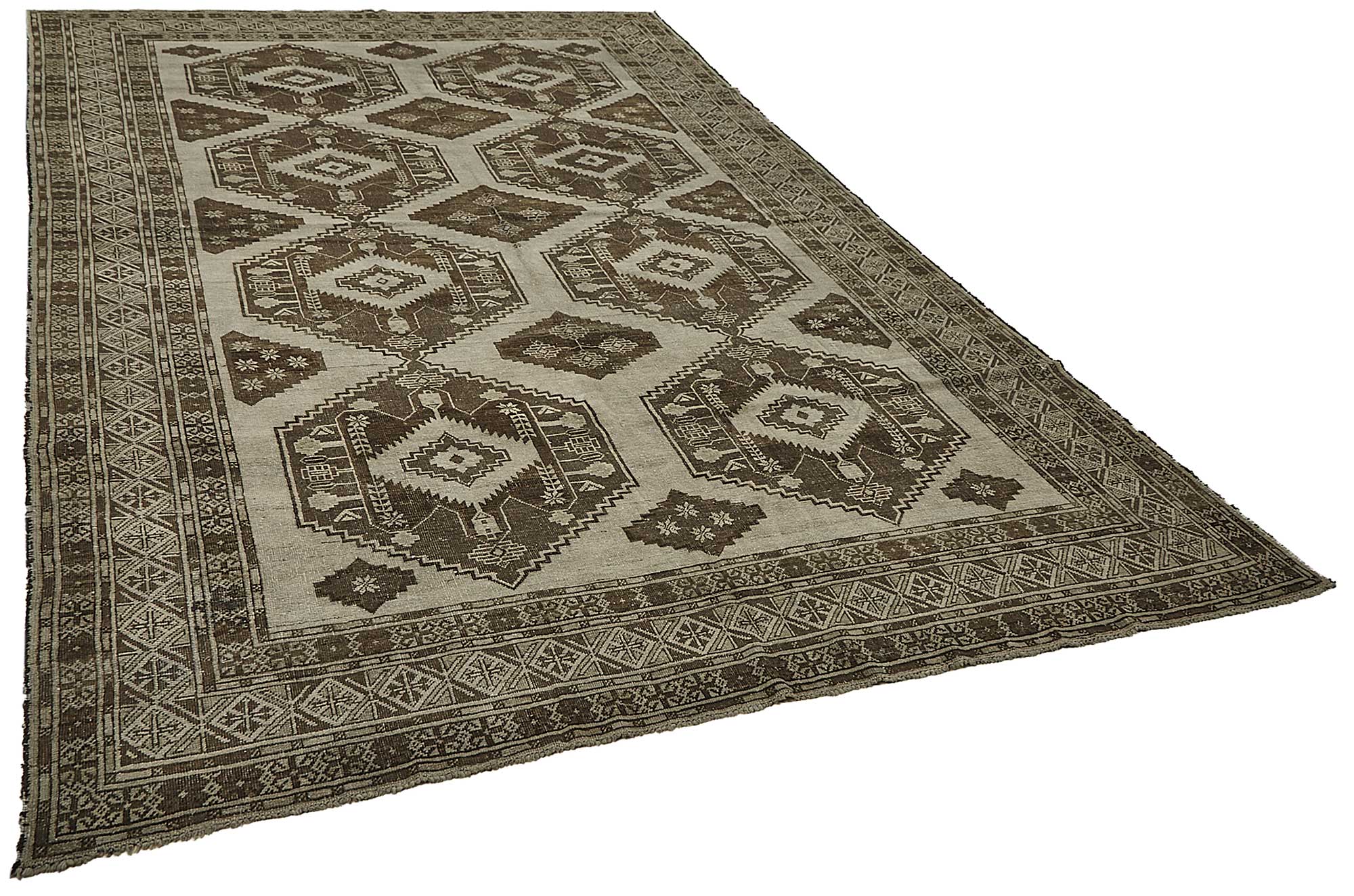 7x11 Beige Antique Afghan Ensari Rug - 50144