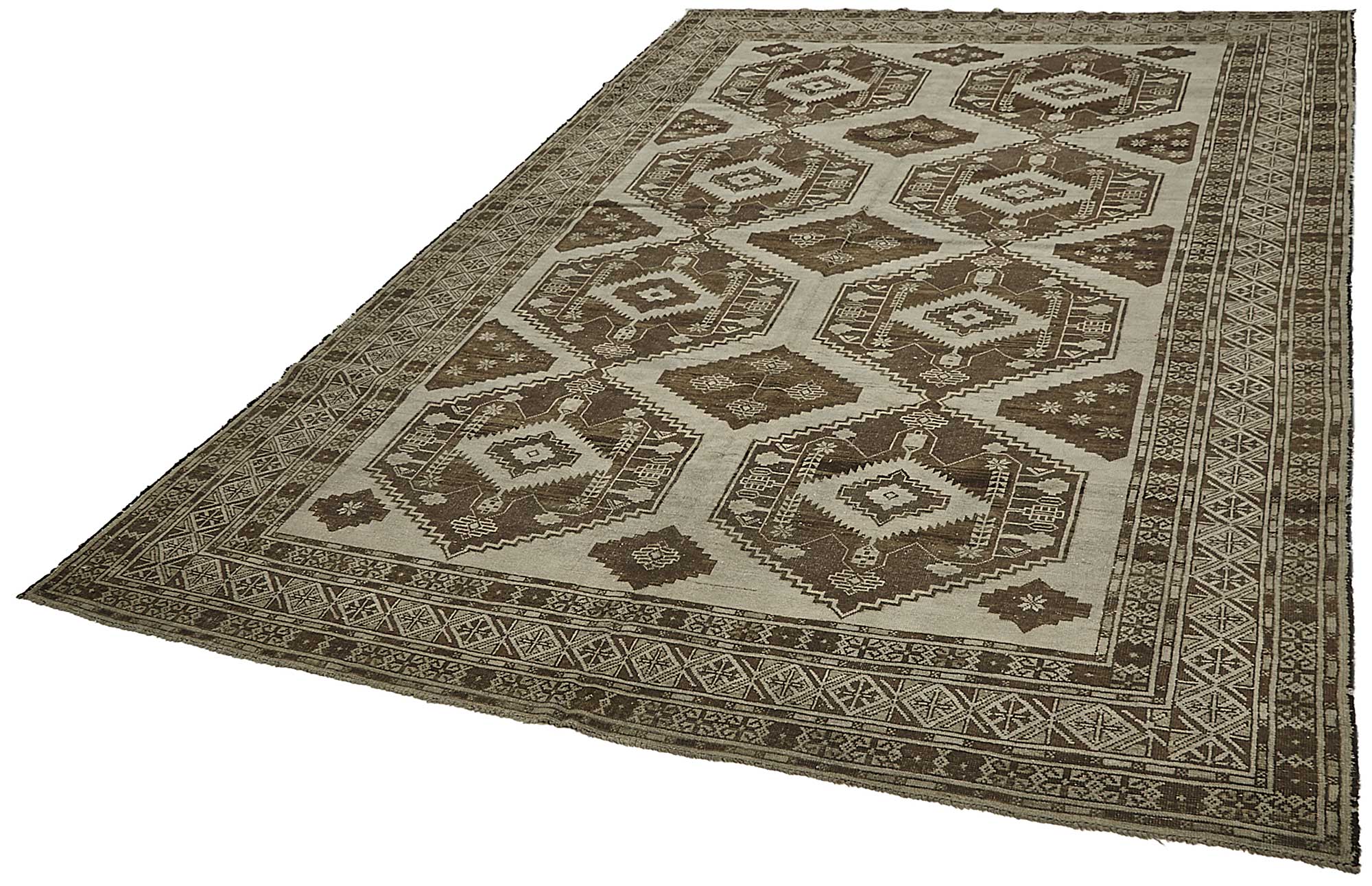 7x11 Beige Antique Afghan Ensari Rug - 50144