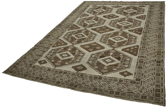7x11 Beige Antique Afghan Ensari Rug - 50144