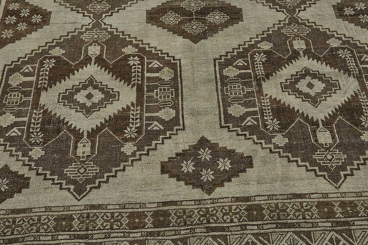 7x11 Beige Antique Afghan Ensari Rug - 50144