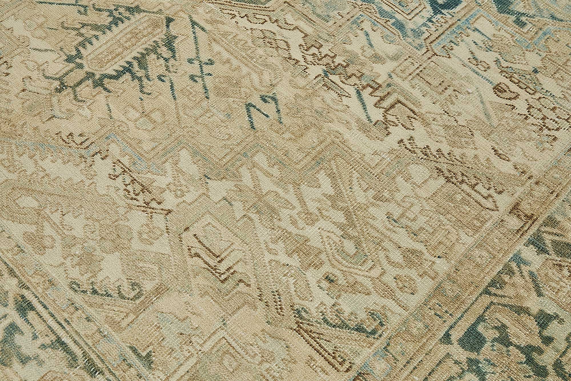 8x10 Beige Antique Persian Heriz Rug - 50150