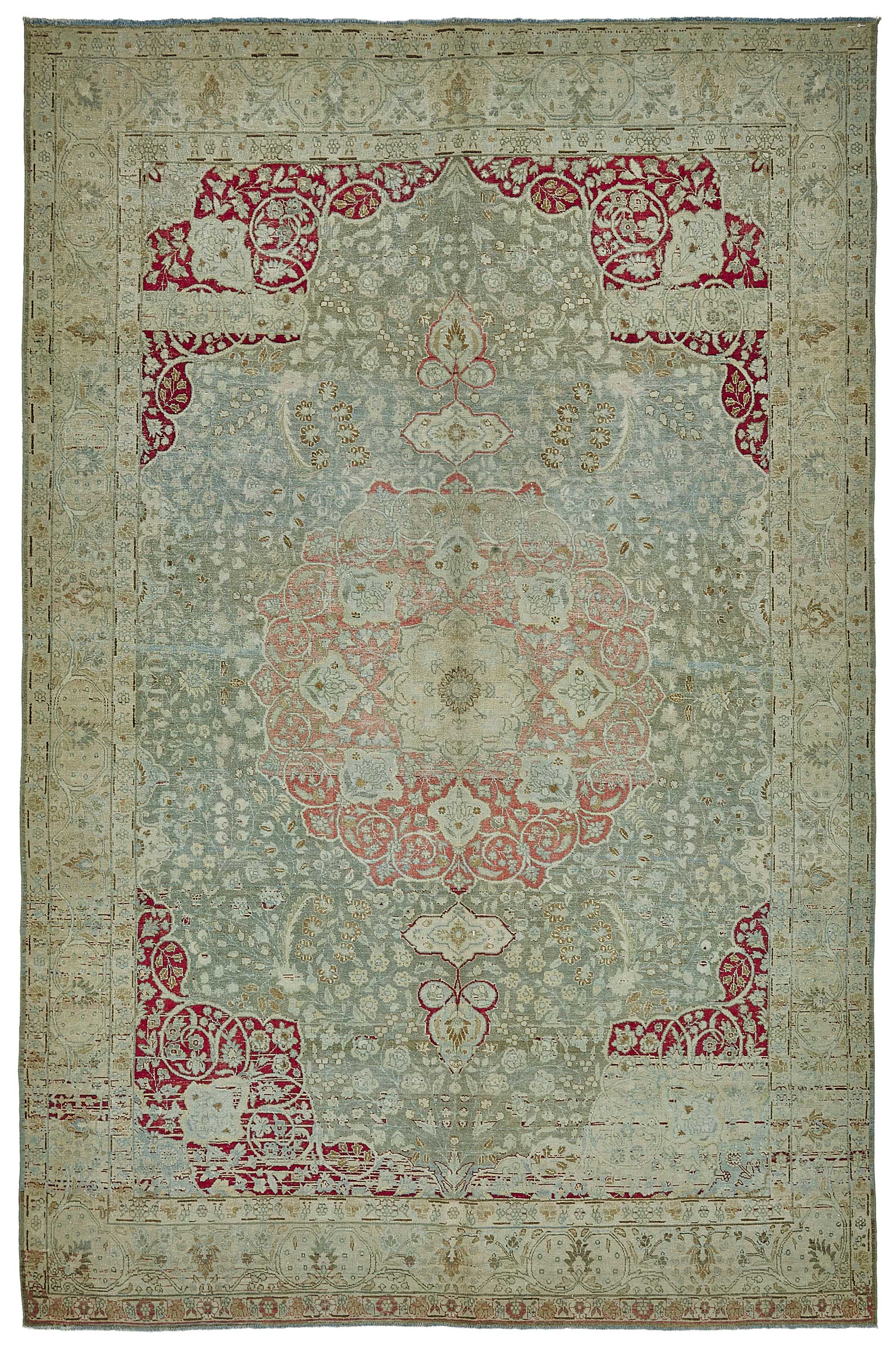7x11 Beige Antique Persian Tabriz Rug - 50154