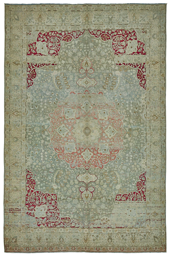 7x11 Beige Antique Persian Tabriz Rug - 50154