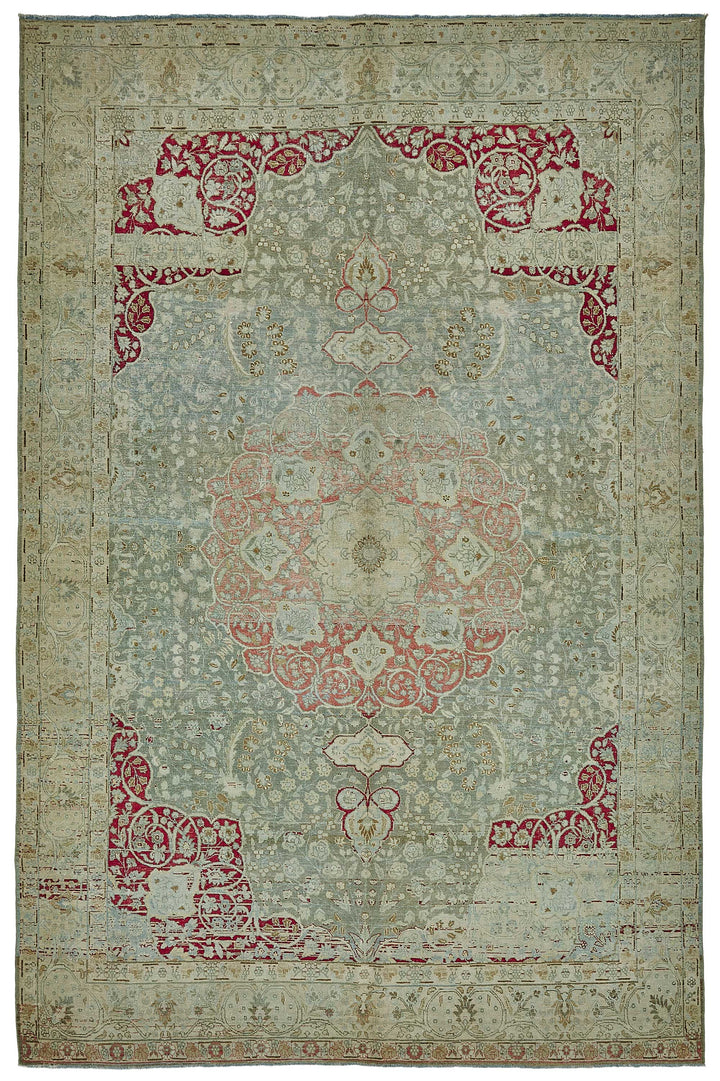 7x11 Beige Antique Persian Tabriz Rug - 50154