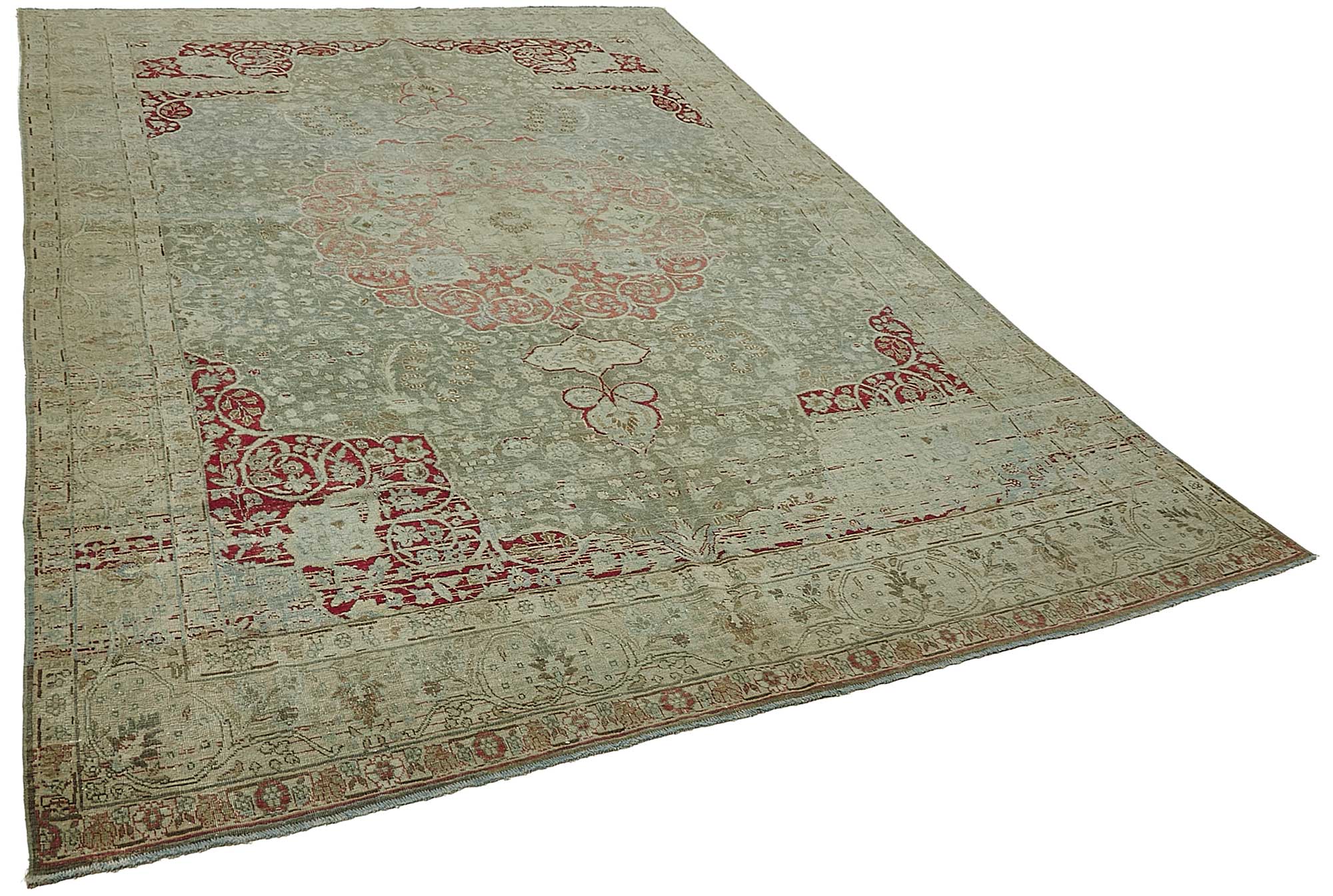 7x11 Beige Antique Persian Tabriz Rug - 50154