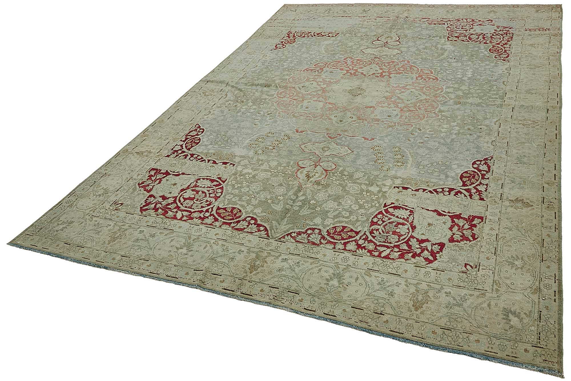 7x11 Beige Antique Persian Tabriz Rug - 50154