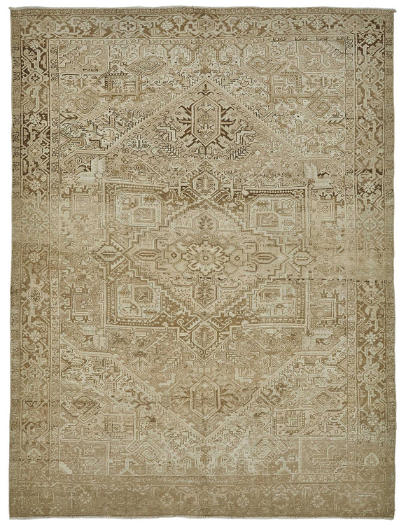 8x11 Beige Antique Persian Heriz Rug - 50155