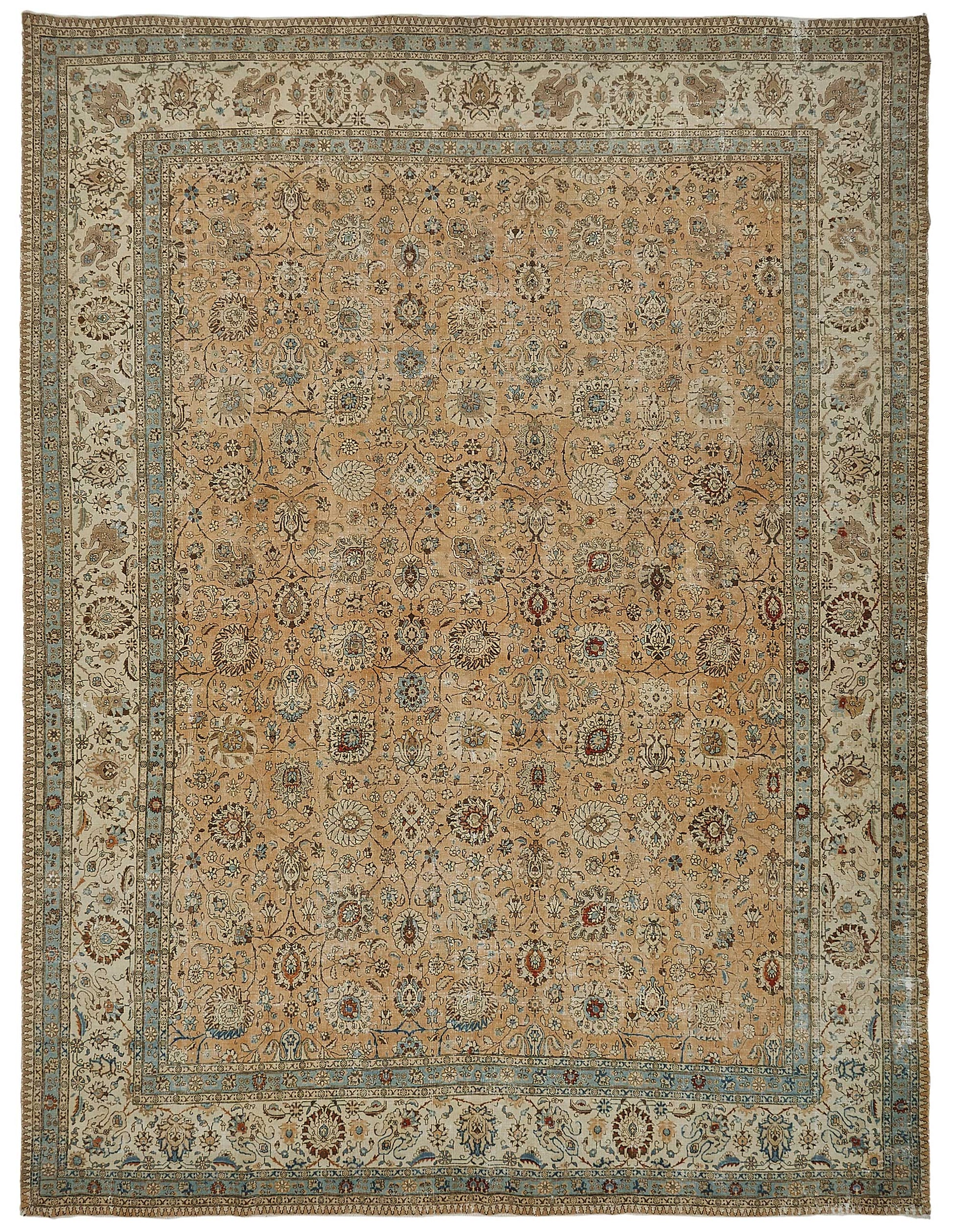 12x16 Beige Antique Persian Tabriz Rug - 50156