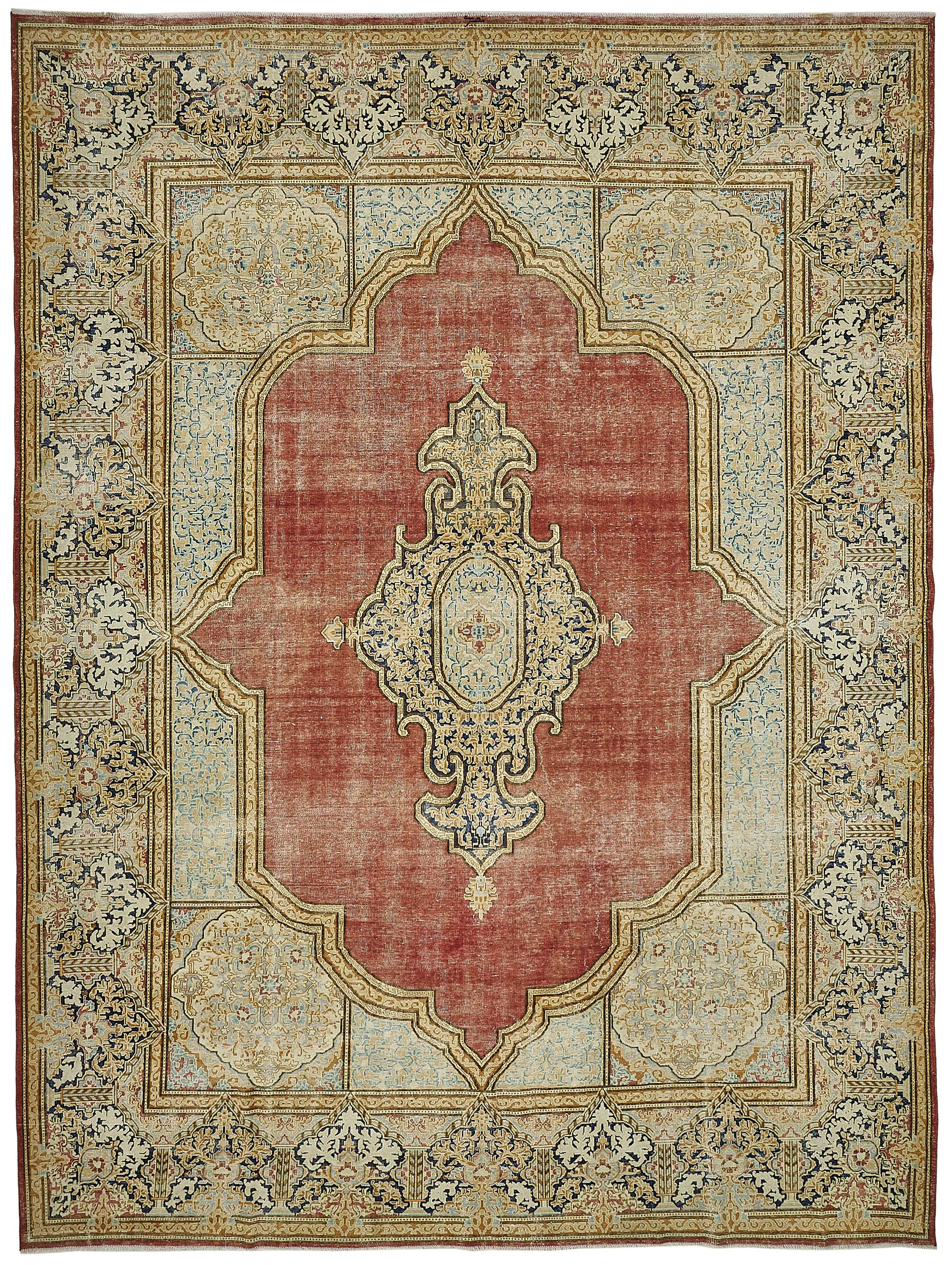 9x13 Beige Vintage Hand-Knotted Persian Rug - 50189