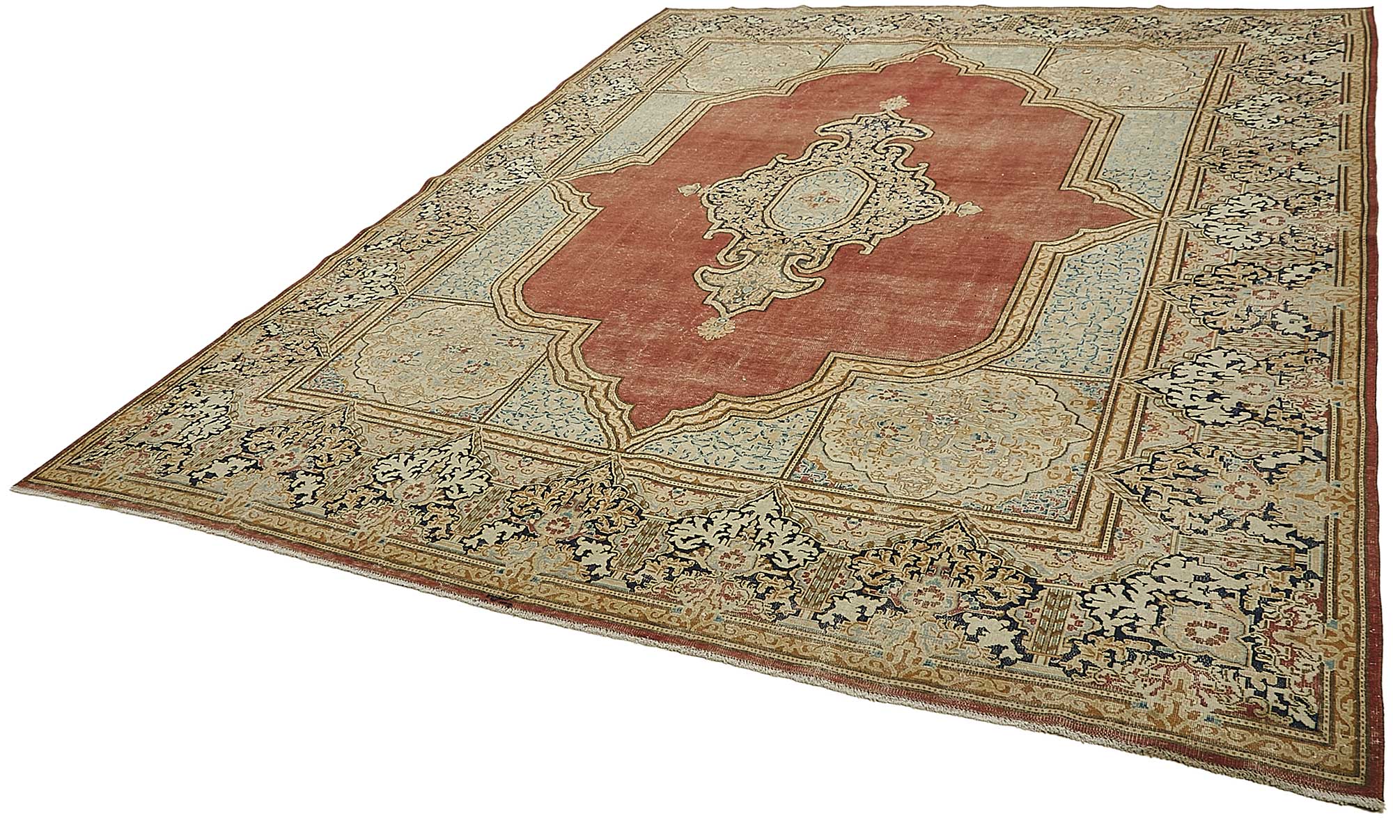 9x13 Beige Vintage Hand-Knotted Persian Rug - 50189