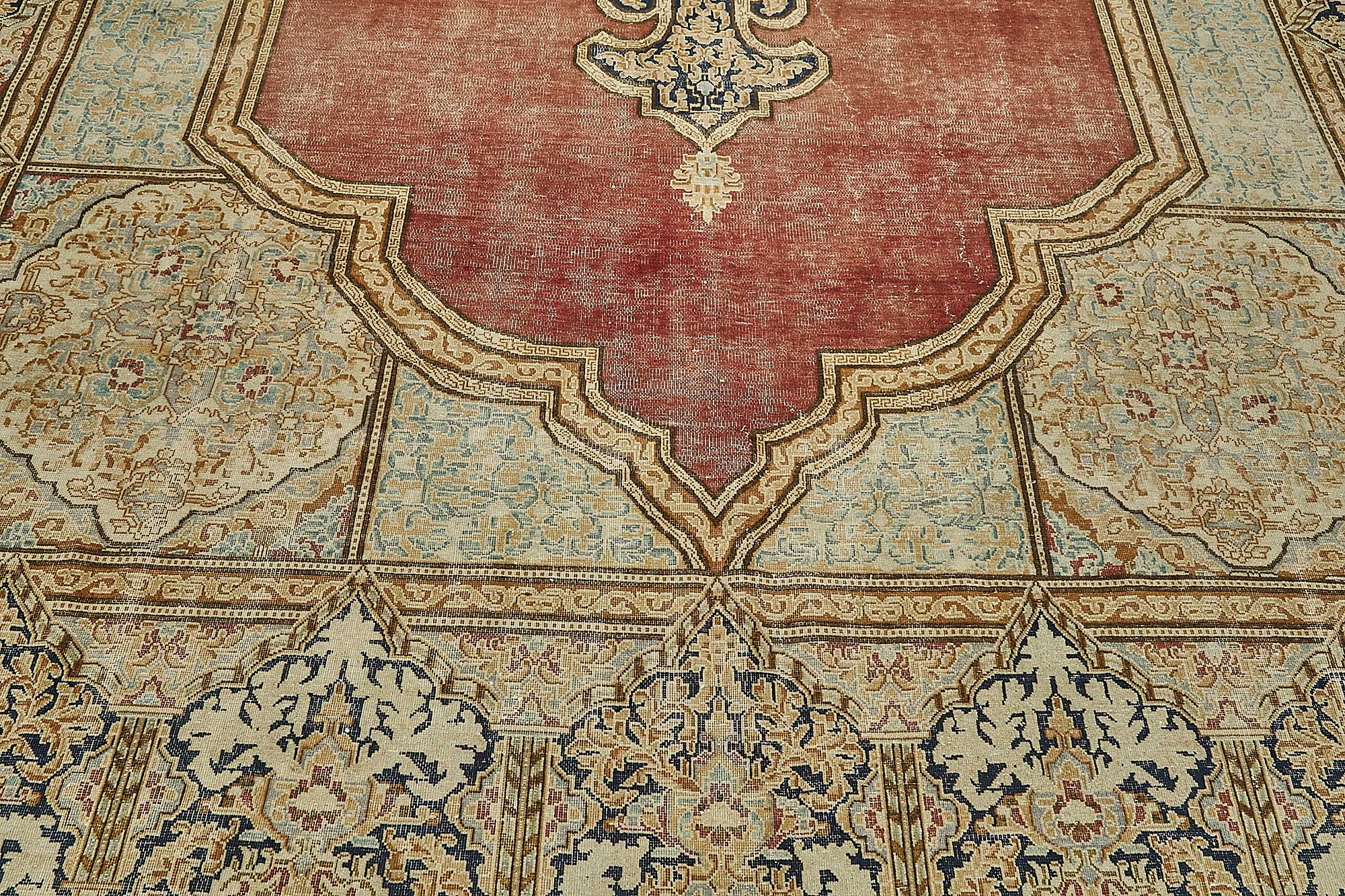 9x13 Beige Vintage Hand-Knotted Persian Rug - 50189