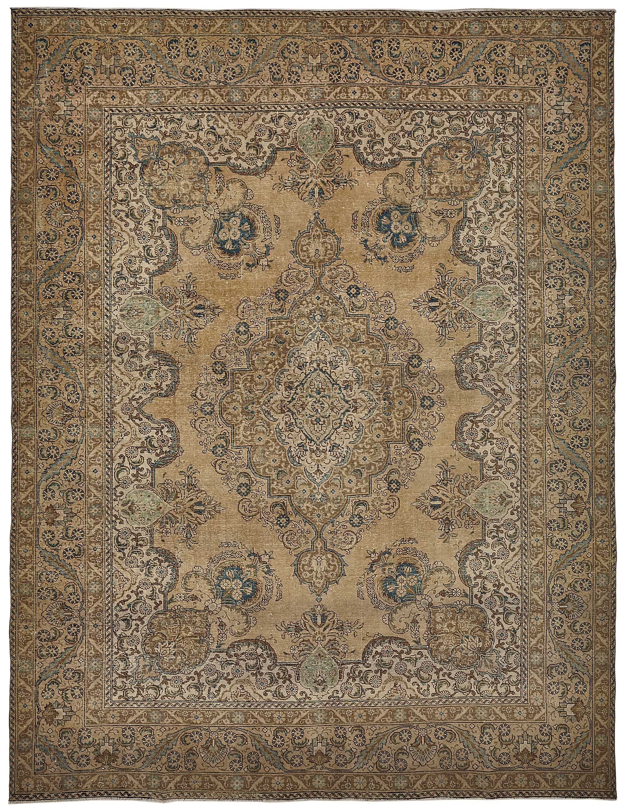 10x13 Beige Vintage Persian Kashan Rug - 50244