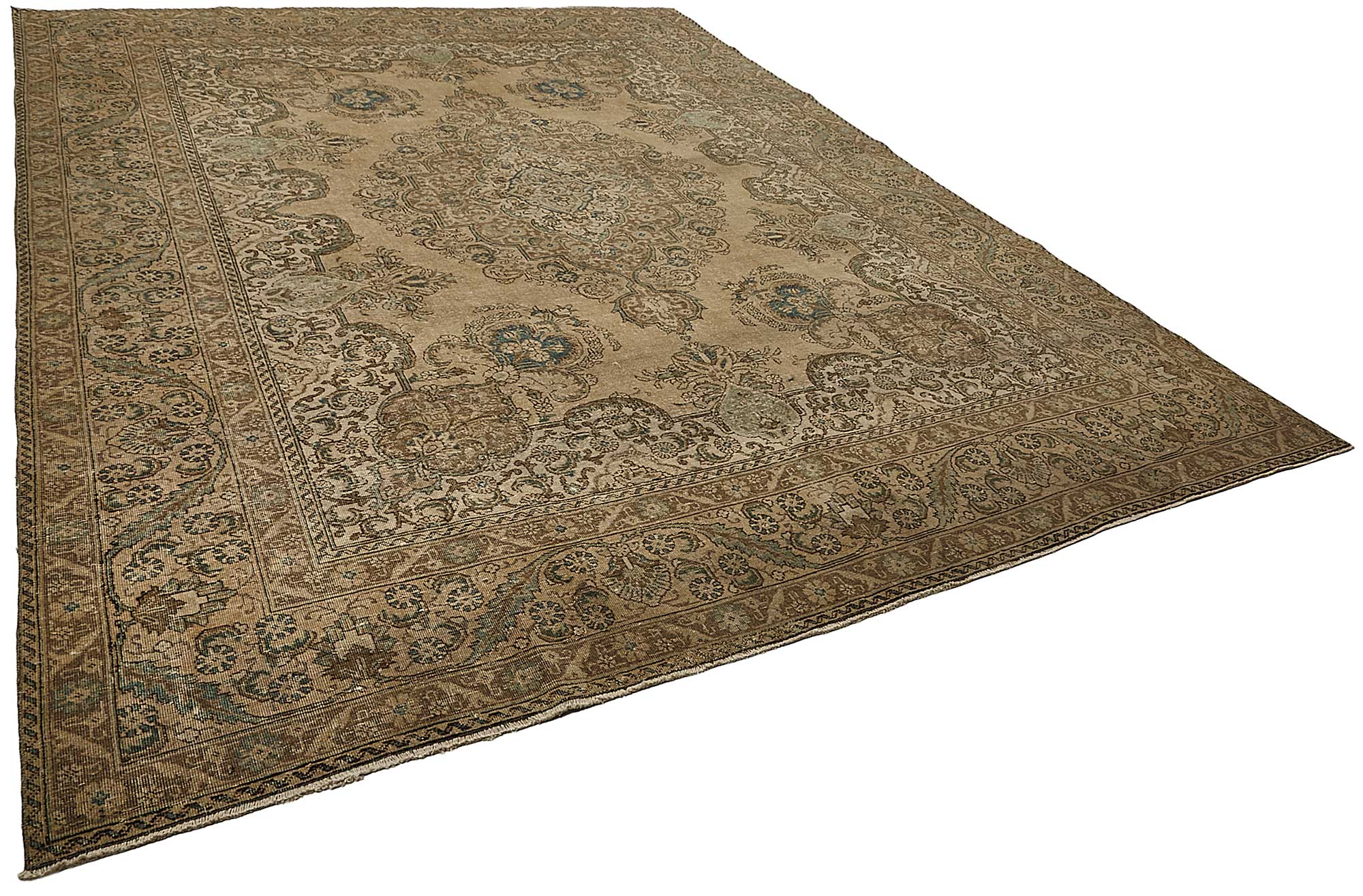 10x13 Beige Vintage Persian Kashan Rug - 50244