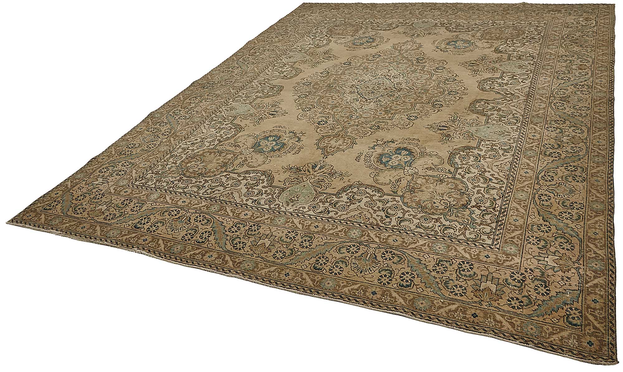 10x13 Beige Vintage Persian Kashan Rug - 50244