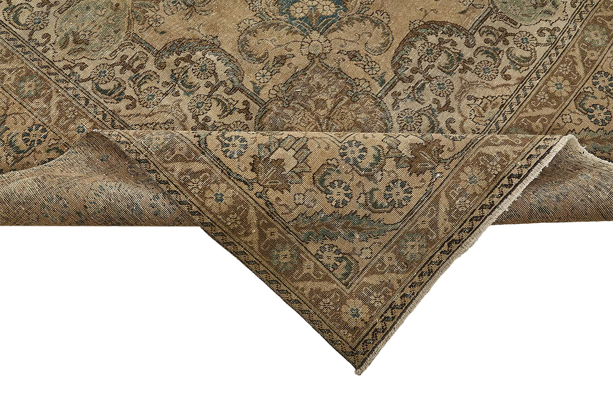10x13 Beige Vintage Persian Kashan Rug - 50244