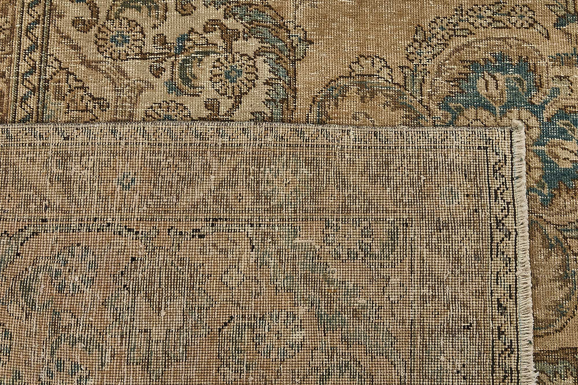 10x13 Beige Vintage Persian Kashan Rug - 50244