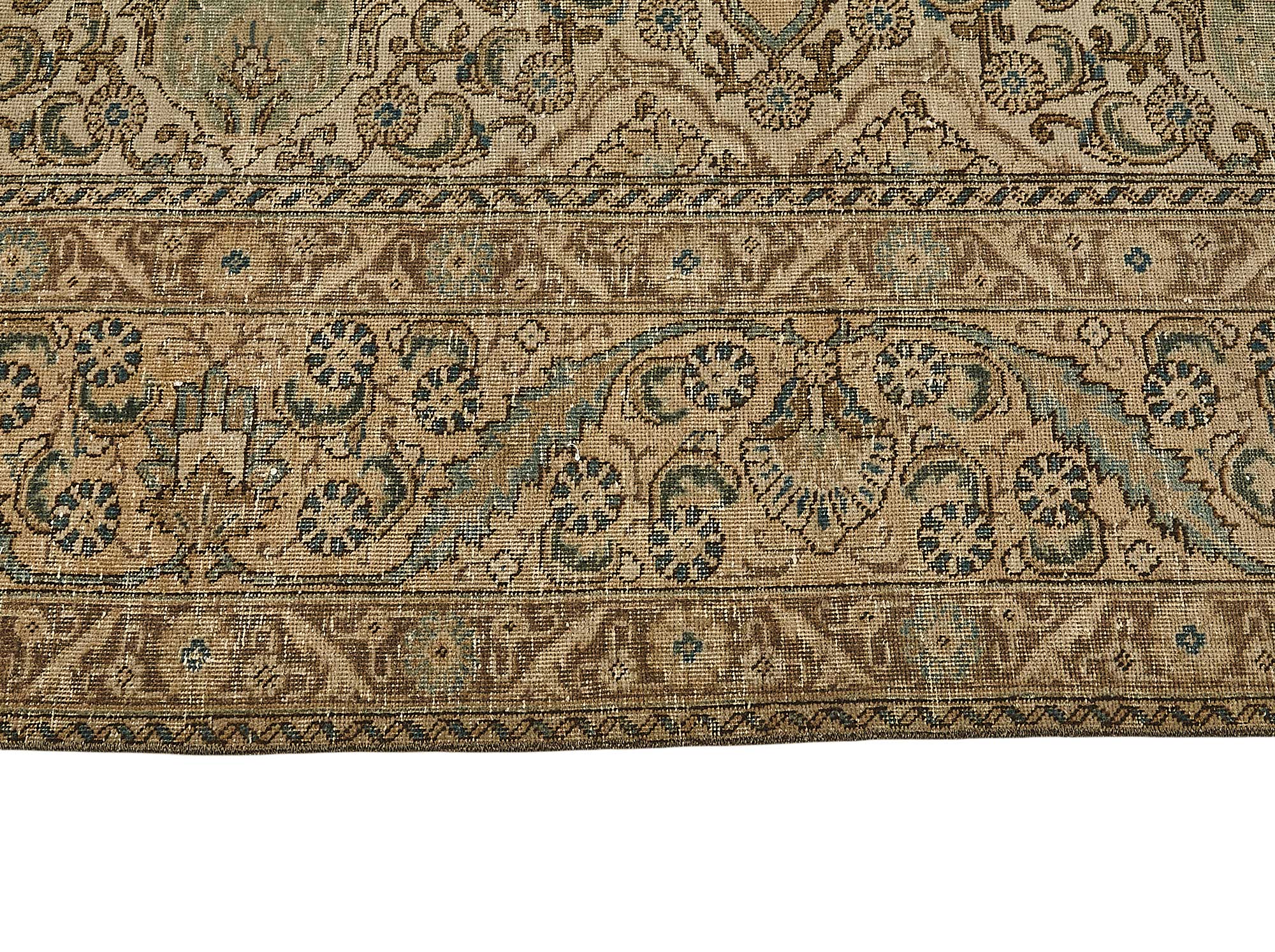 10x13 Beige Vintage Persian Kashan Rug - 50244