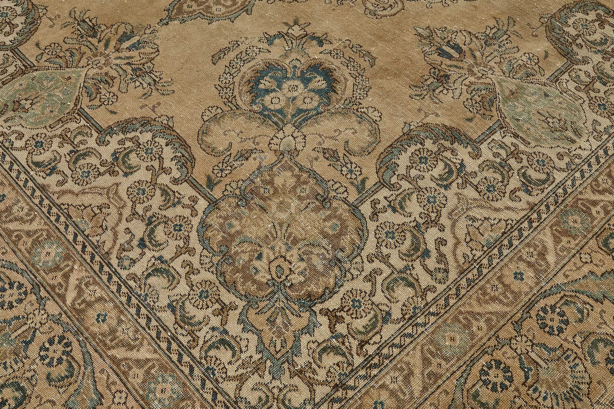 10x13 Beige Vintage Persian Kashan Rug - 50244