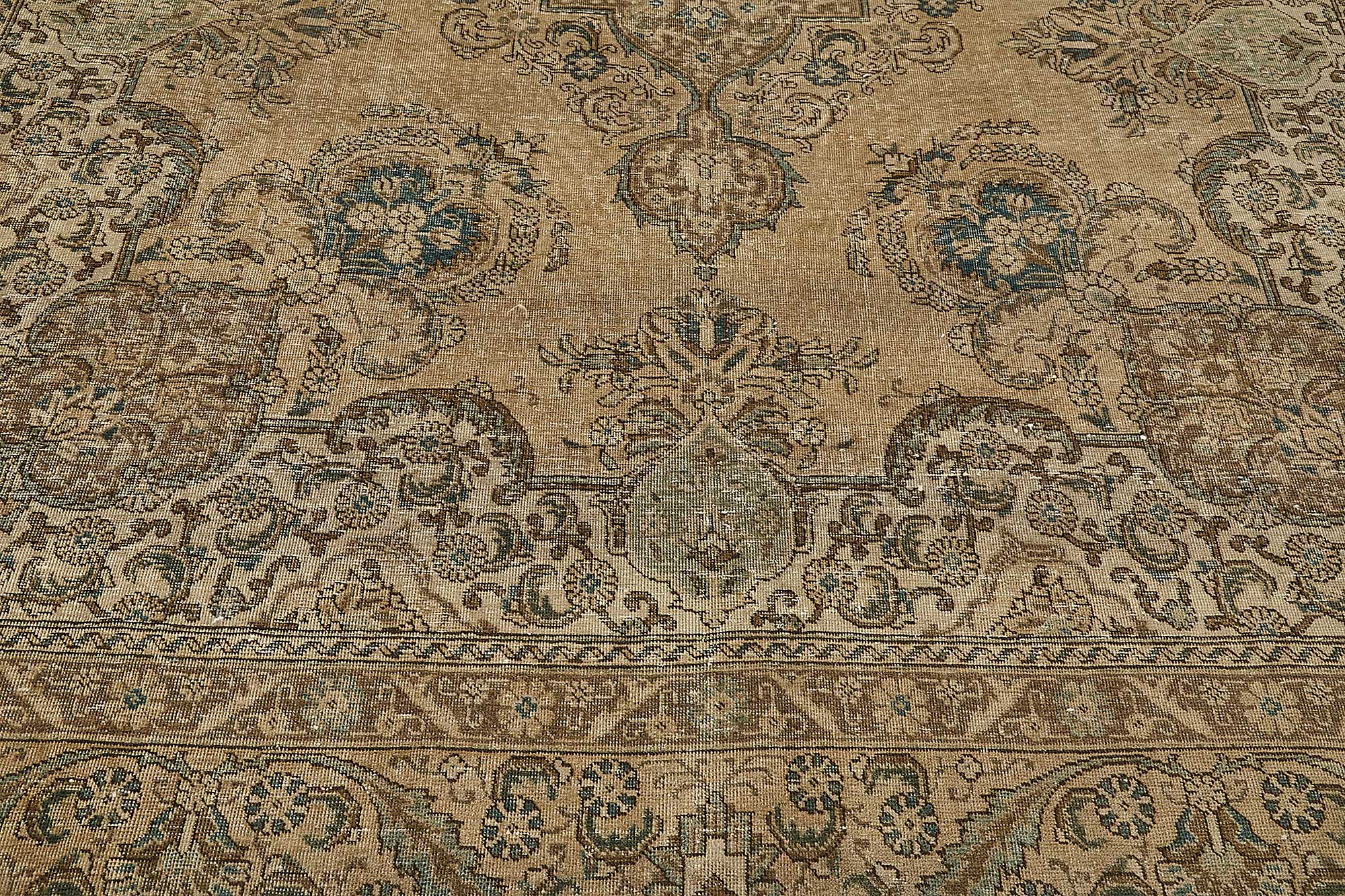 10x13 Beige Vintage Persian Kashan Rug - 50244