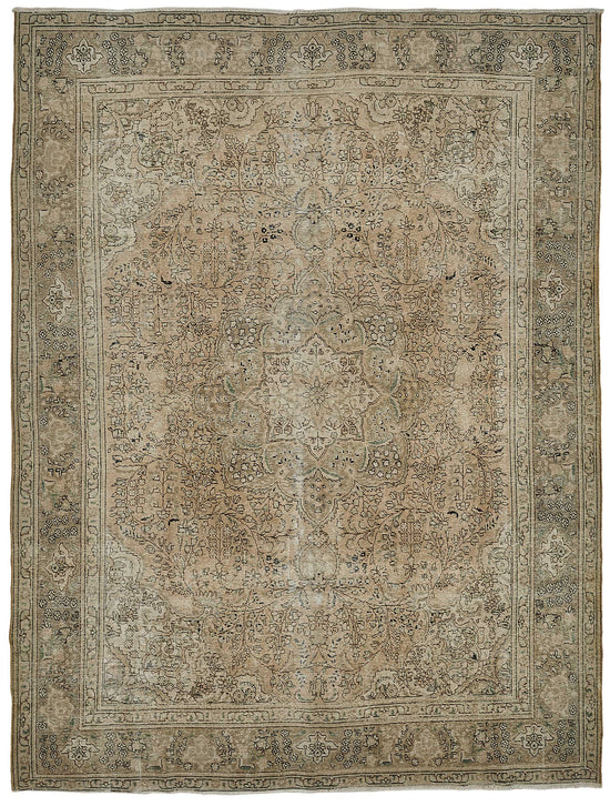 10x13 Beige Vintage Persian Tabriz Rug - 50245