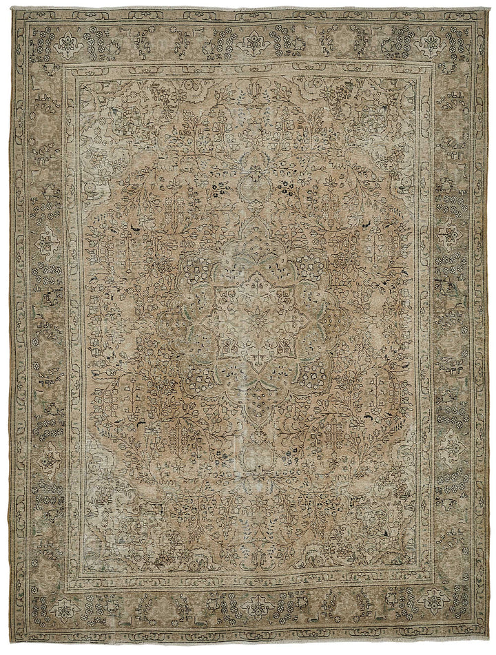 10x13 Beige Vintage Persian Tabriz Rug - 50245