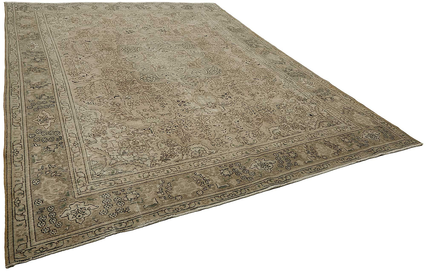 10x13 Beige Vintage Persian Tabriz Rug - 50245
