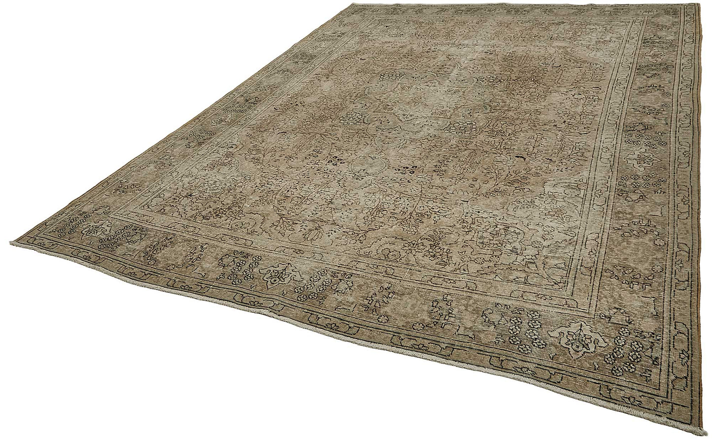 10x13 Beige Vintage Persian Tabriz Rug - 50245