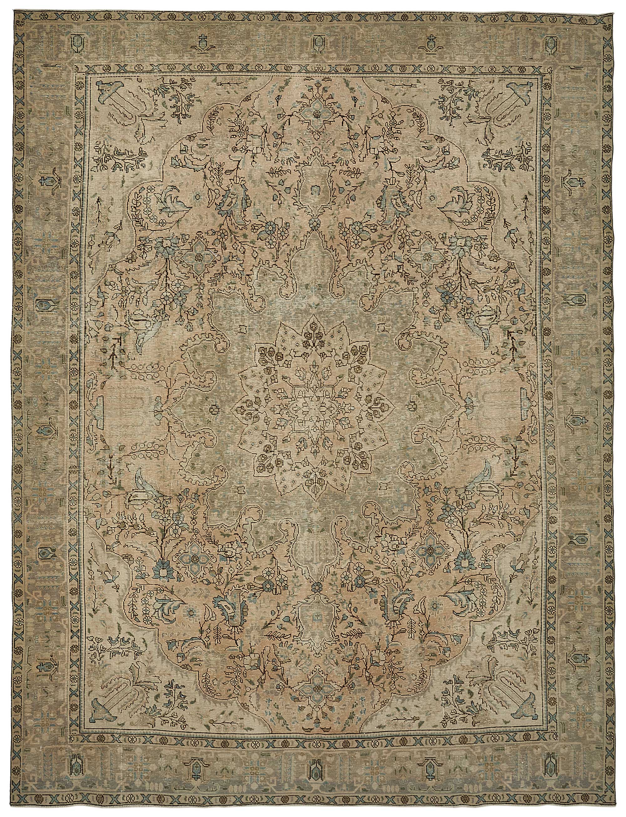 9x12 Beige Vintage Persian Tabriz Rug - 50246