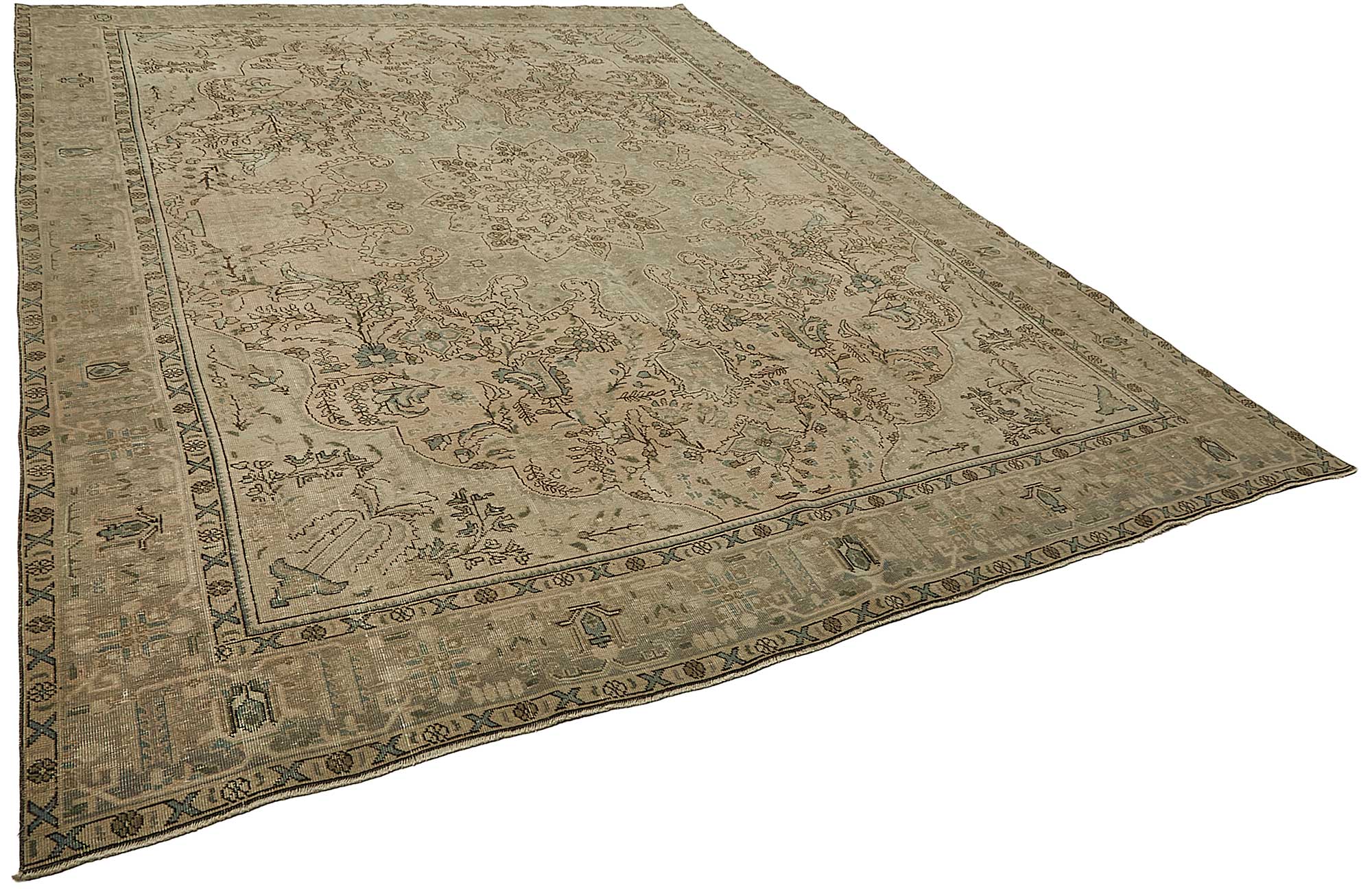 9x12 Beige Vintage Persian Tabriz Rug - 50246
