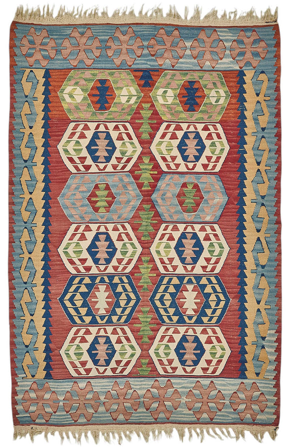 4x5 Handwoven Turkish Wool Kilim Rug - 50331
