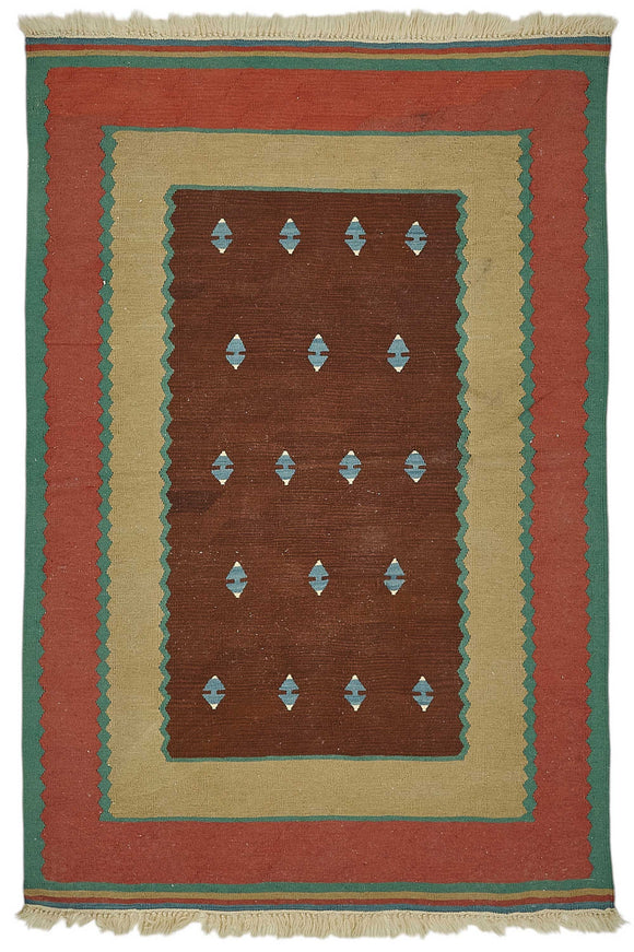 4x5 Handwoven Turkish Wool Kilim Rug - 50335