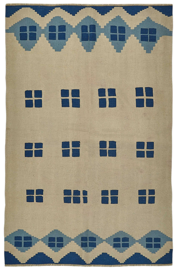 4x6 Handwoven Turkish Wool Kilim Rug - 50337