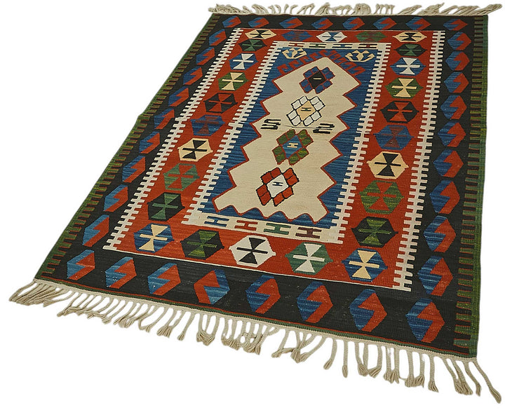 4x6 Handwoven Turkish Wool Kilim Rug - 50344