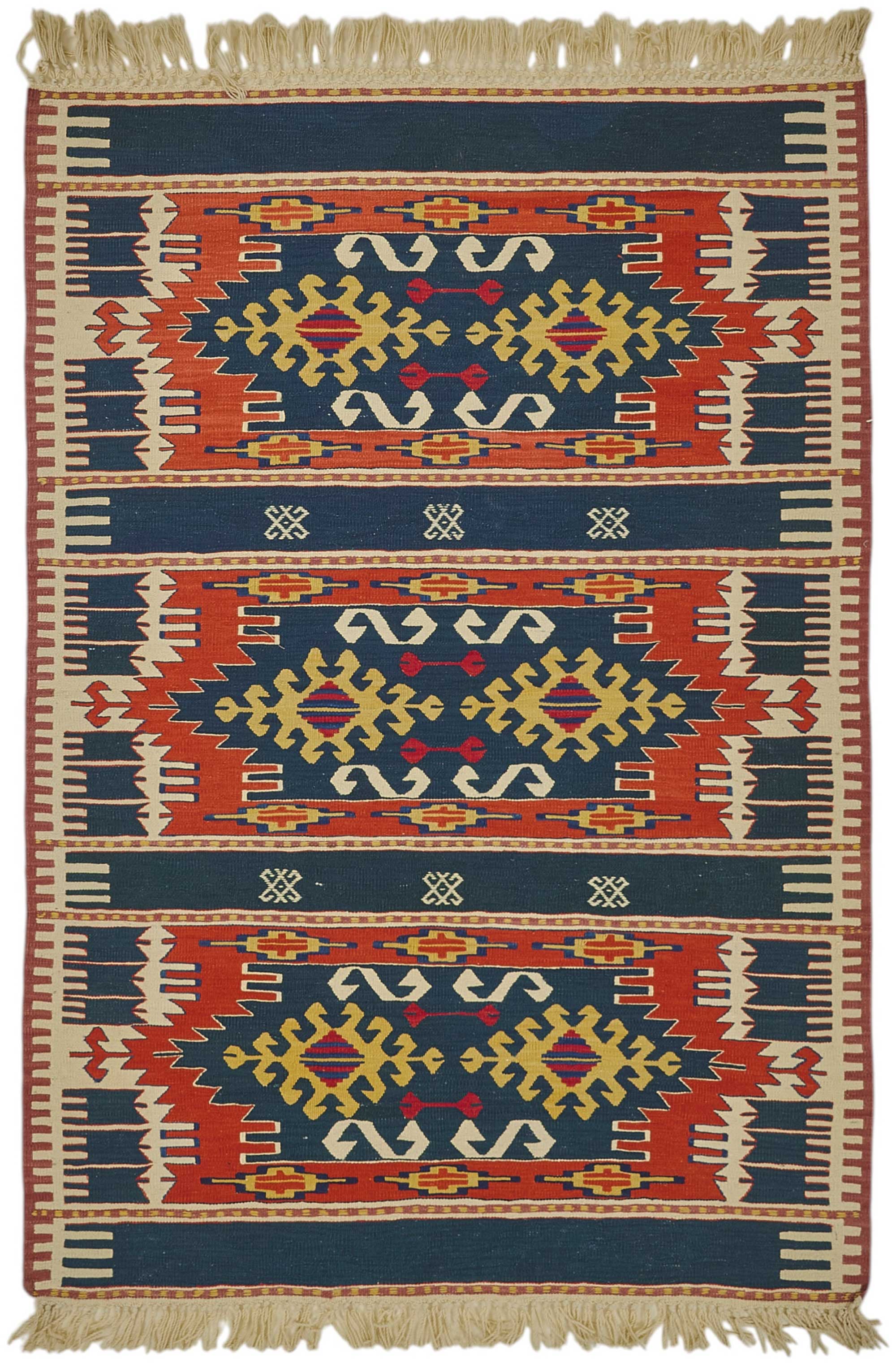 4x5 Handwoven Turkish Wool Kilim Rug - 50348