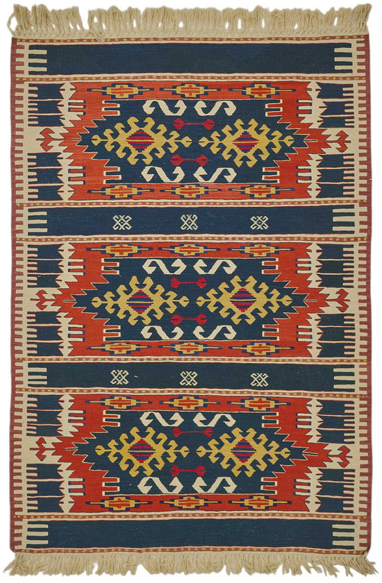 4x5 Handwoven Turkish Wool Kilim Rug - 50348