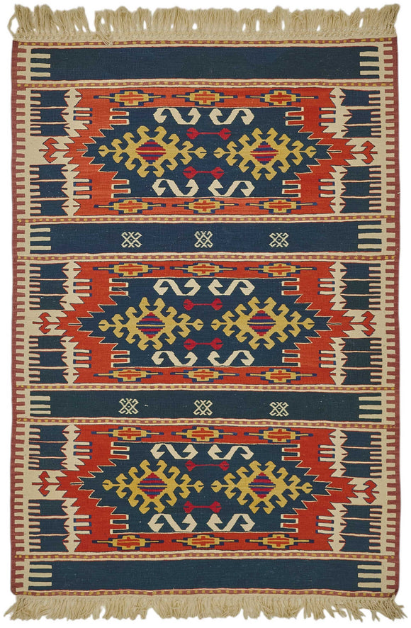 4x5 Handwoven Turkish Wool Kilim Rug - 50348