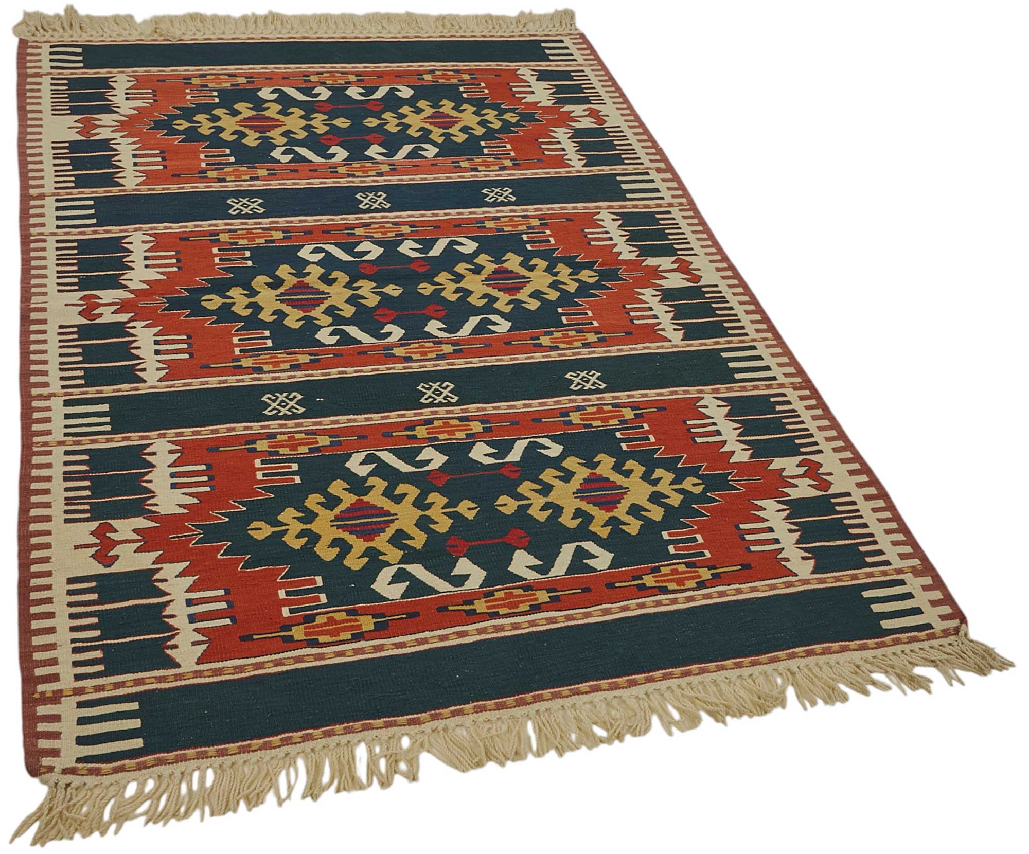 4x5 Handwoven Turkish Wool Kilim Rug - 50348