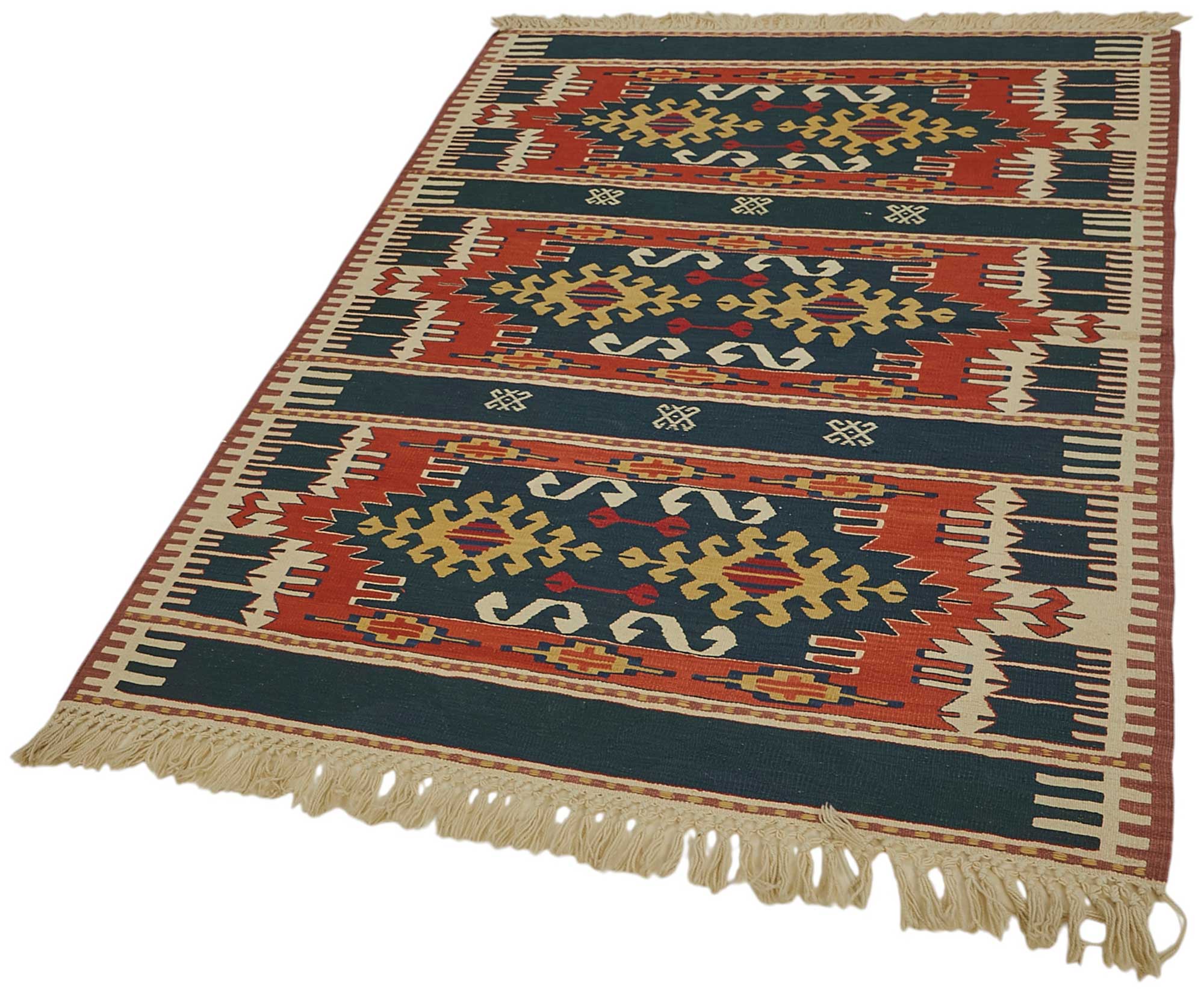 4x5 Handwoven Turkish Wool Kilim Rug - 50348