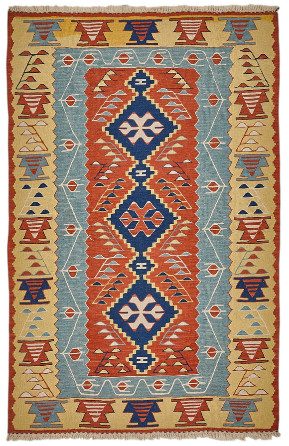 4x5 Handwoven Turkish Wool Kilim Rug - 50351