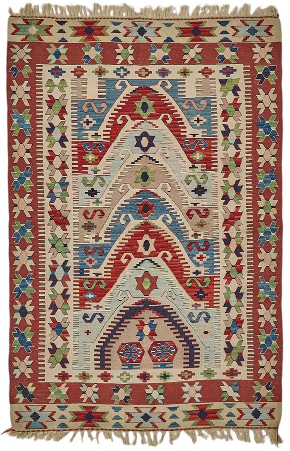 4x5 Handwoven Turkish Wool Kilim Rug - 50352