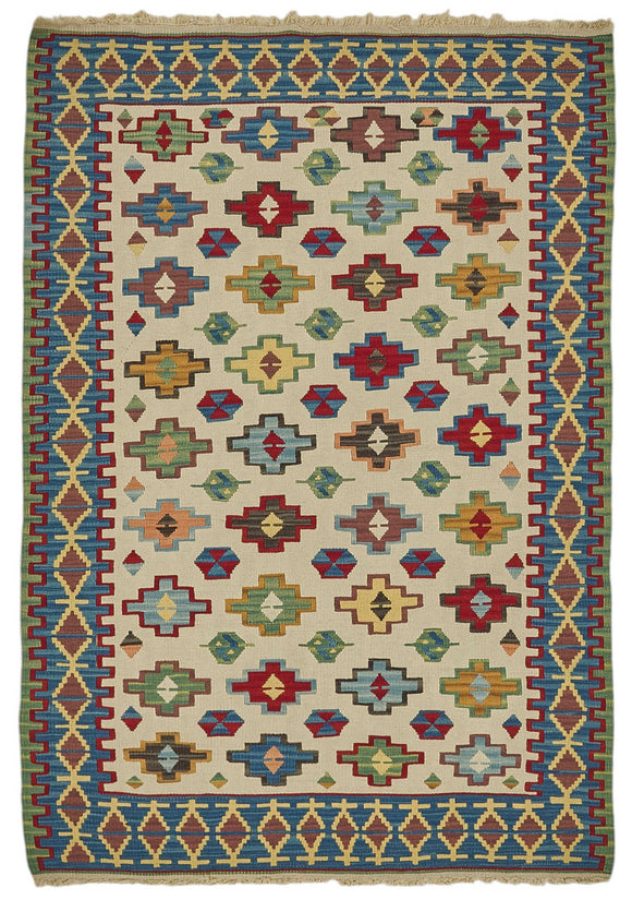4x5 Handwoven Turkish Wool Kilim Rug - 50358