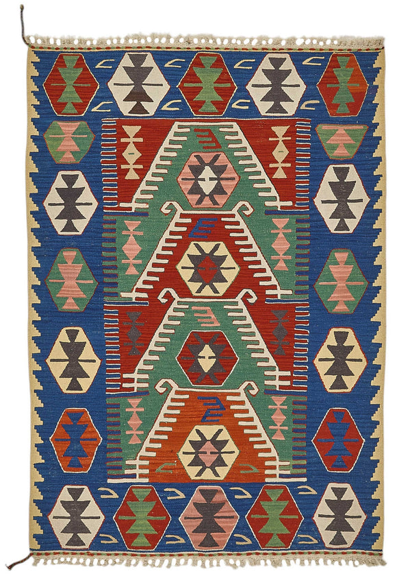 4x5 Handwoven Turkish Wool Kilim Rug - 50359