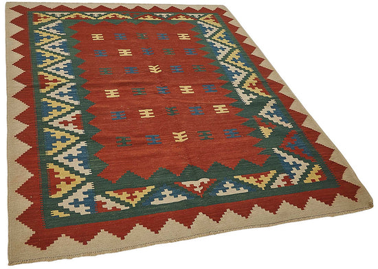 5x6 Handwoven Turkish Wool Kilim Rug - 50362