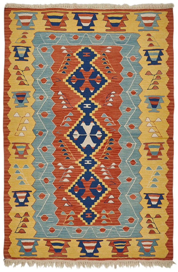 4x6 Handwoven Turkish Wool Kilim Rug - 50364