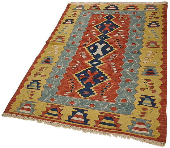 4x6 Handwoven Turkish Wool Kilim Rug - 50364
